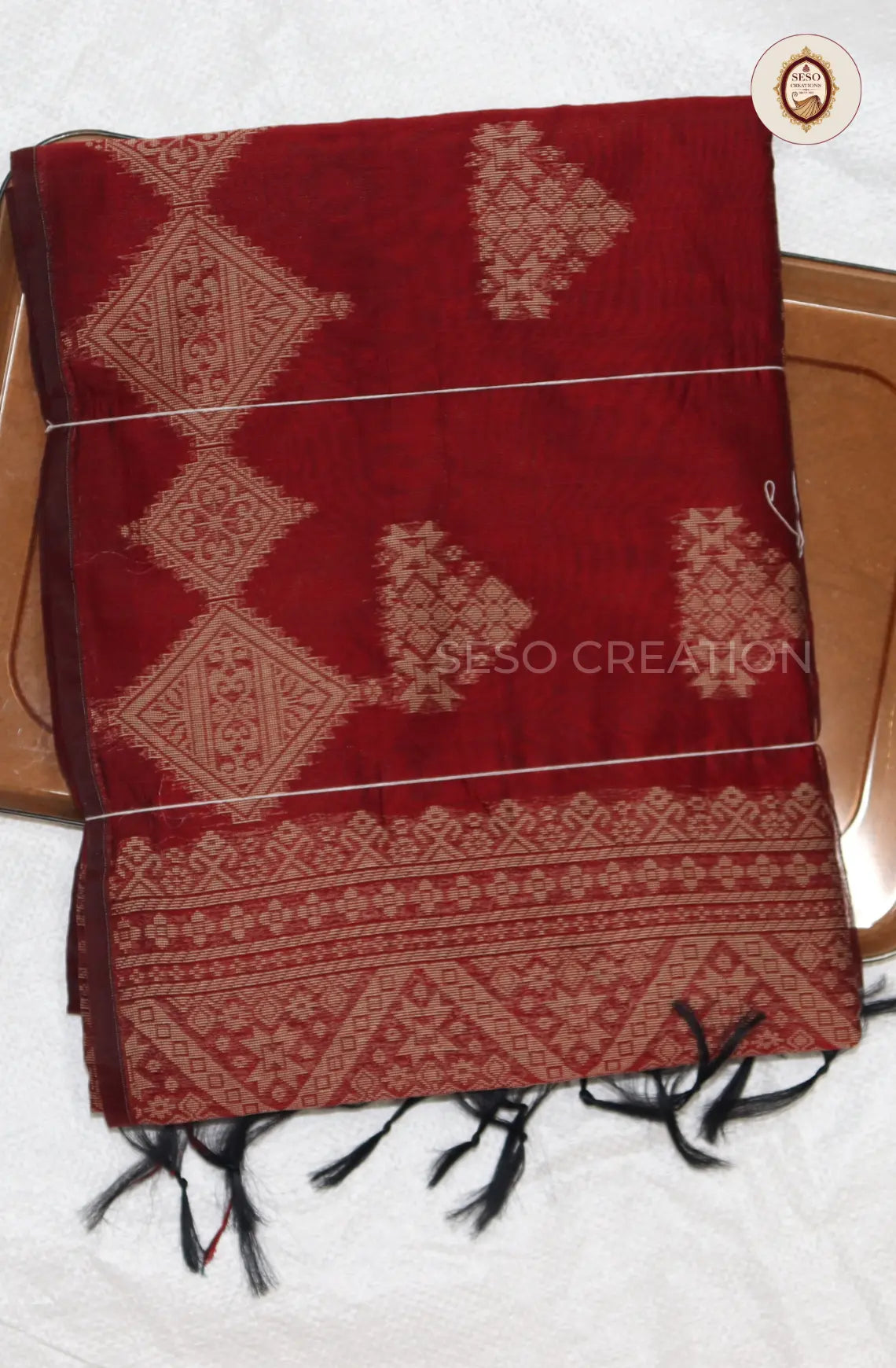 Kota Cotton Saree with Jute Butta Work - Red