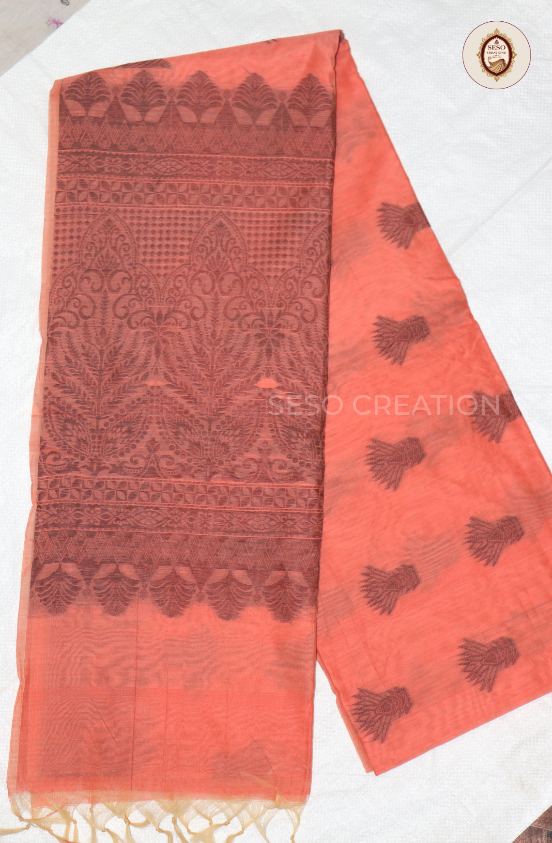 Kota Cotton Saree with Jute Butta Work - Tussar with Baba