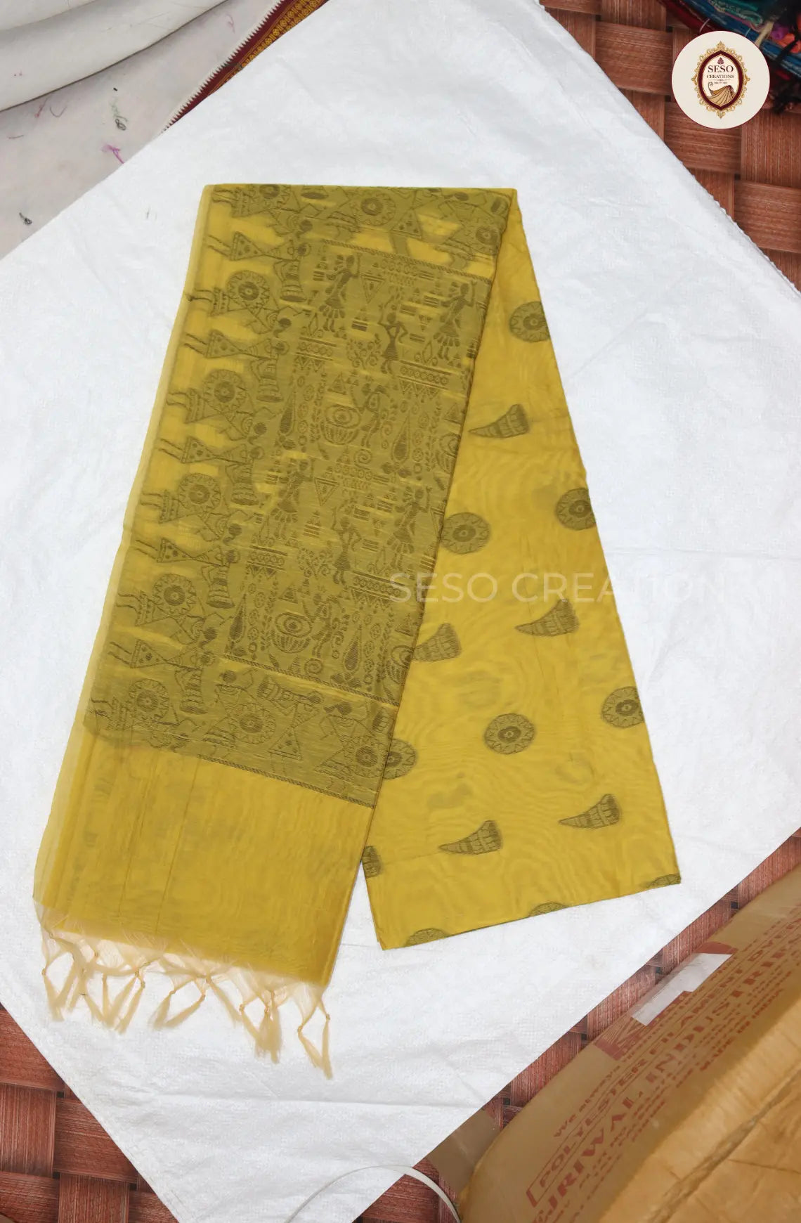 Kota Cotton Saree with Jute Butta Work - Tussar with Venthayam