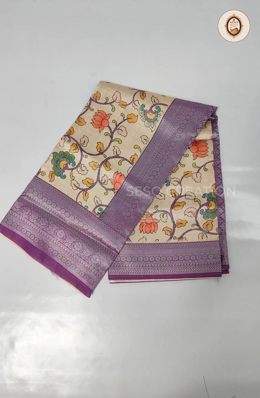 Kubera Soft Silk Printed Saree - Lavender
