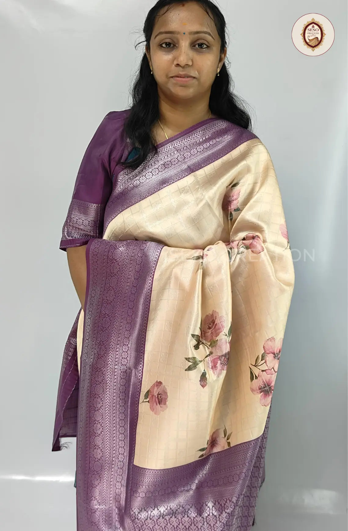 Kubera Soft Silk Printed Saree - Violet