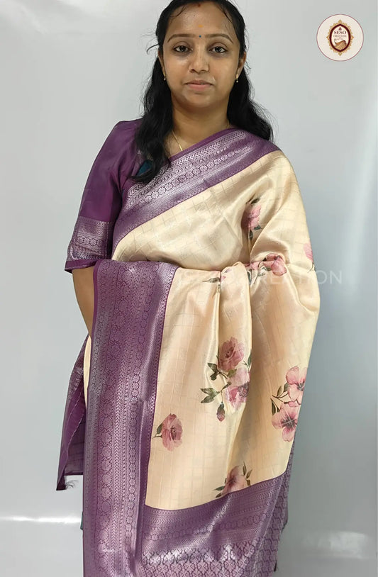 Kubera Soft Silk Printed Saree - Violet