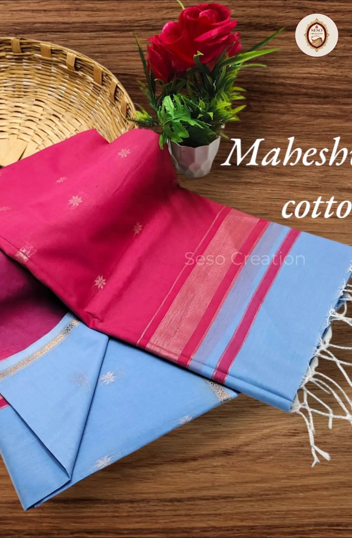 Maheshwari Cotton Saree with Butta Work - Beetroot