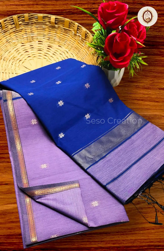 Maheshwari Cotton Saree with Butta Work - Royal Blue