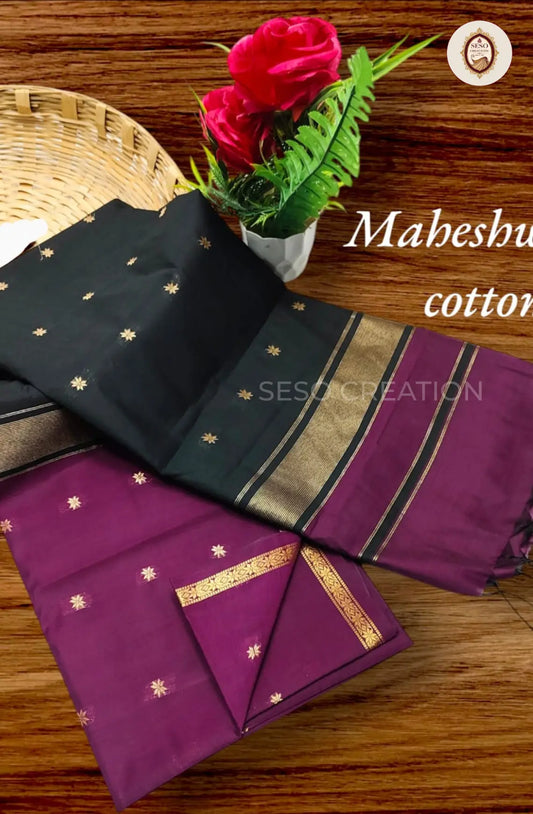 Maheshwari Cotton Saree with Butta Work -Black with Nagapalam Pallu