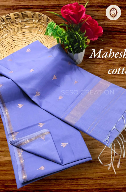 Maheshwari Cotton Saree with Butta Work -Sky Blue