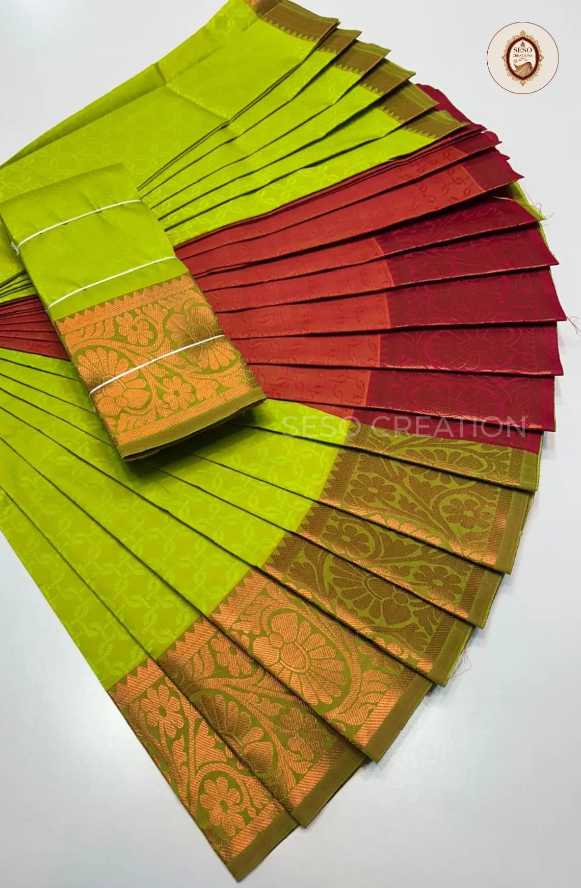 Pavithra Plain Emboss Semi Silk Saree - Leaf Green