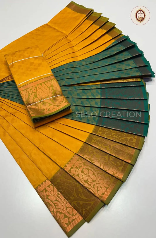 Pavithra Plain Emboss Semi Silk Saree - Mustard