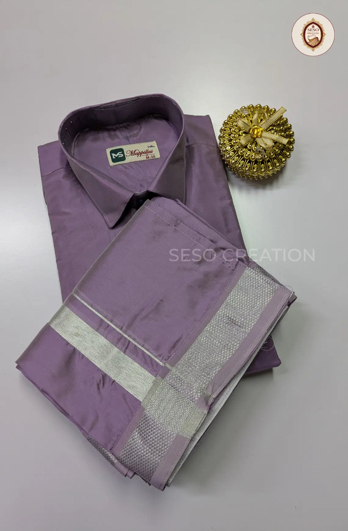 Premium Japan Silk Dhoti Set with Silver Zari - Dark Lavender