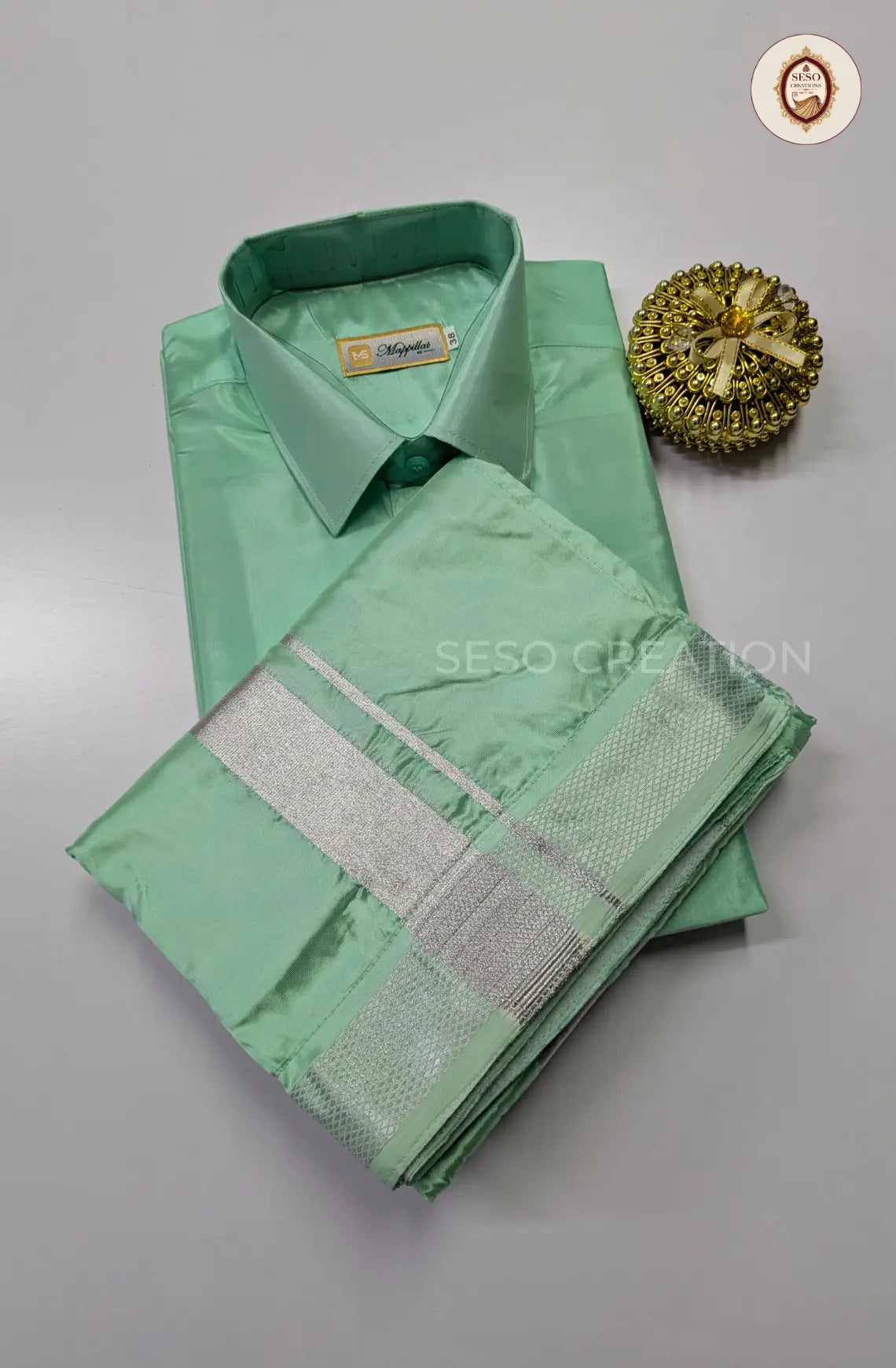 Premium Japan Silk Dhoti Set with Silver Zari - Rexona