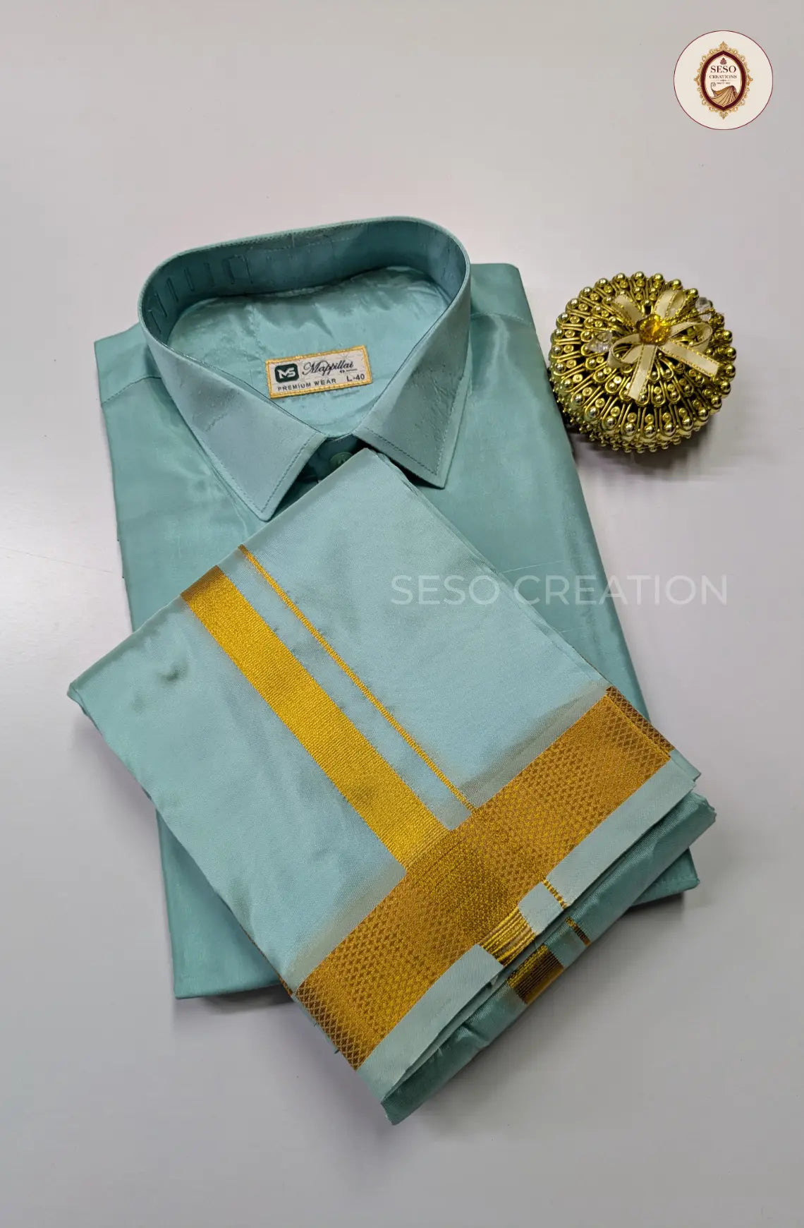 Premium Japan Silk Dhoti Set with Gold Zari - Rama