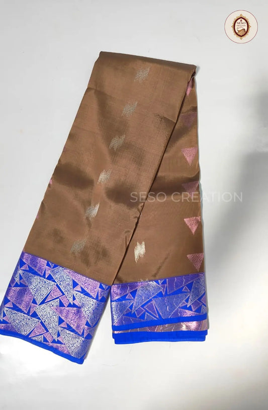Semi Art Silk with Meena Border - Brown