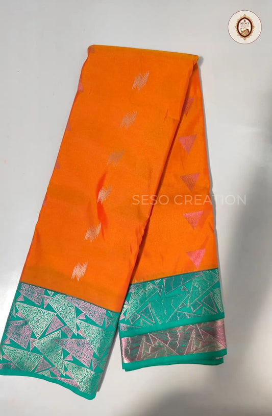 Semi Art Silk with Meena Border - Gold Orange