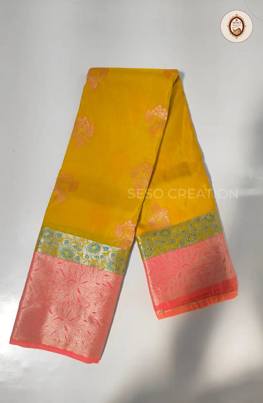 Semi Art Silk with Meena Border - Mustard