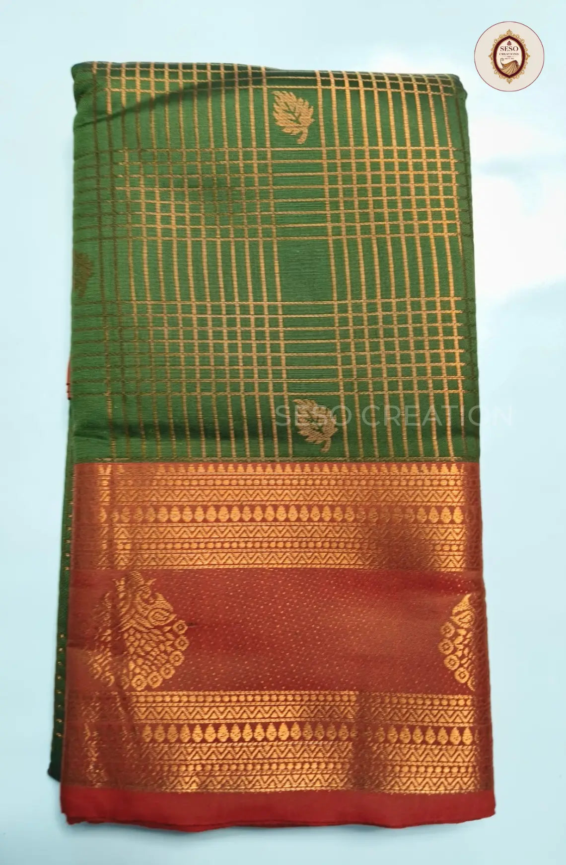 Semi Soft Silk Checked Saree  - Green