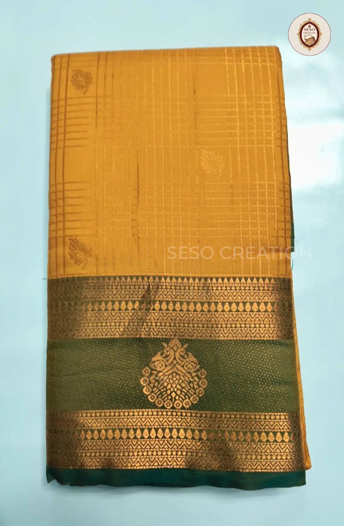 Semi Soft Silk Checked Saree  - Mustard