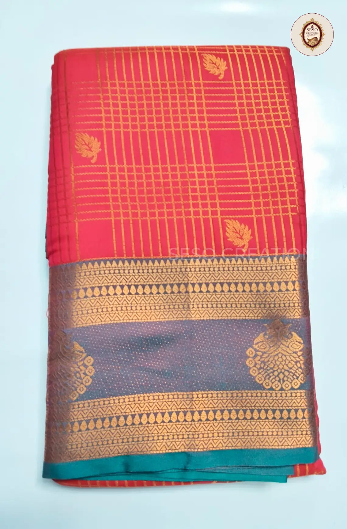 Semi Soft Silk Checked Saree  - Rani