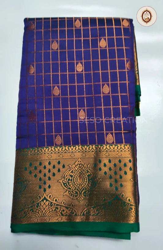 Semi Soft Silk Checked Saree with Small Butta - Blue