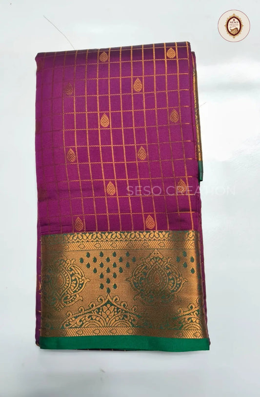 Semi Soft Silk Checked Saree with Small Butta - Nagapalam