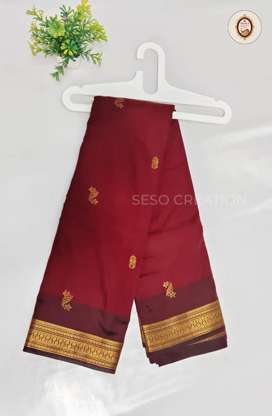 Semi Soft Silk Saree with Zari Woven Border - Maroon