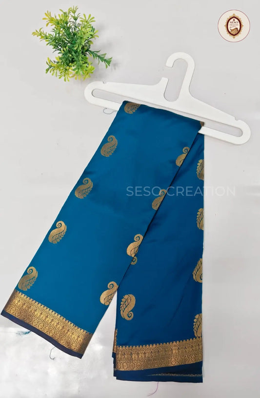 Semi Soft Silk Saree with Zari Woven Border - Royal Blue