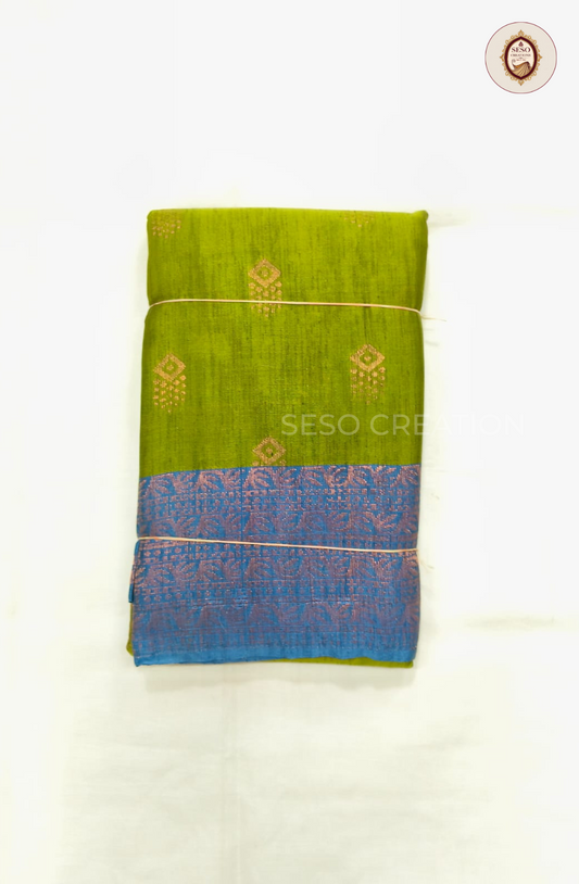 Semi Soft Silk Slub Saree with Butta Work - Green