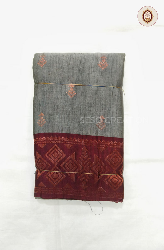 Semi Soft Silk Slub Saree  with Butta Work - Steel Grey