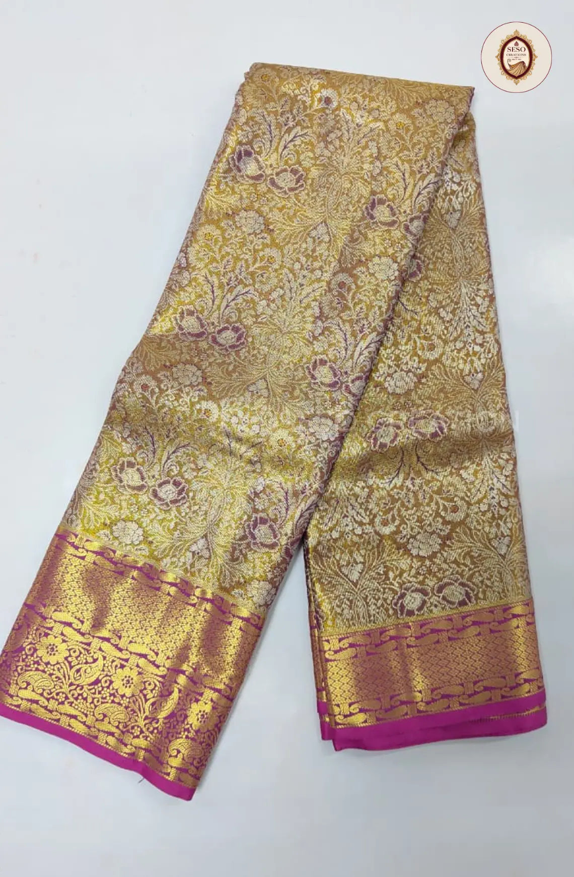 Semi Silk Tissue Saree - Goldish Maroon