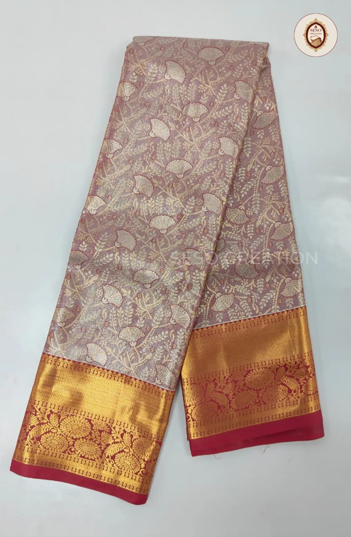 Semi Silk Tissue Saree - Light Peach
