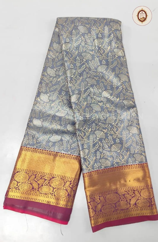 Semi Silk Tissue Saree - Dark Grey