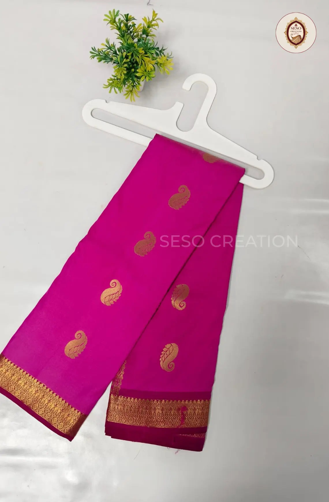 Semi Soft Silk Saree with Zari Woven Border - Rani